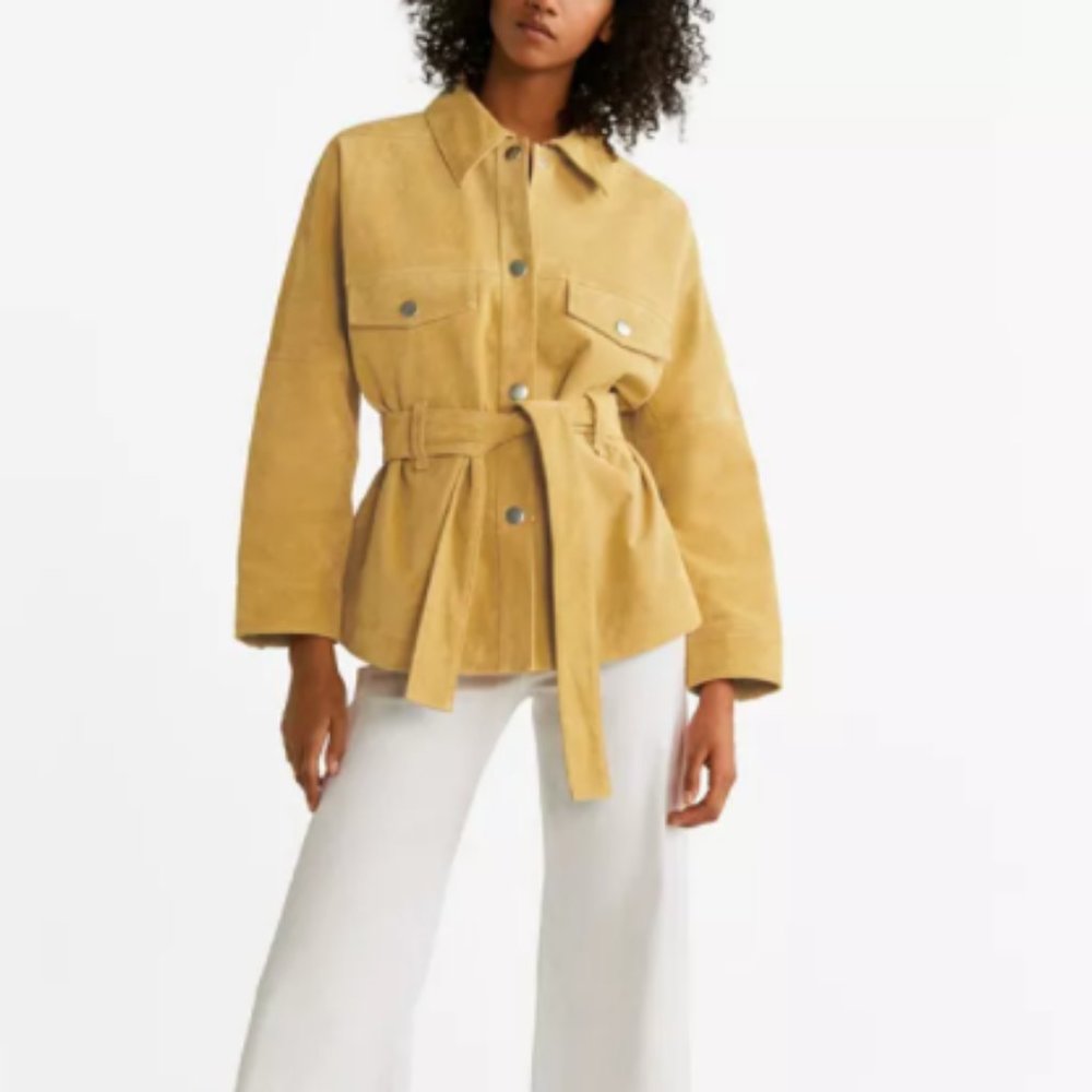 NWT Mango Yellow Belted Suede Jacket